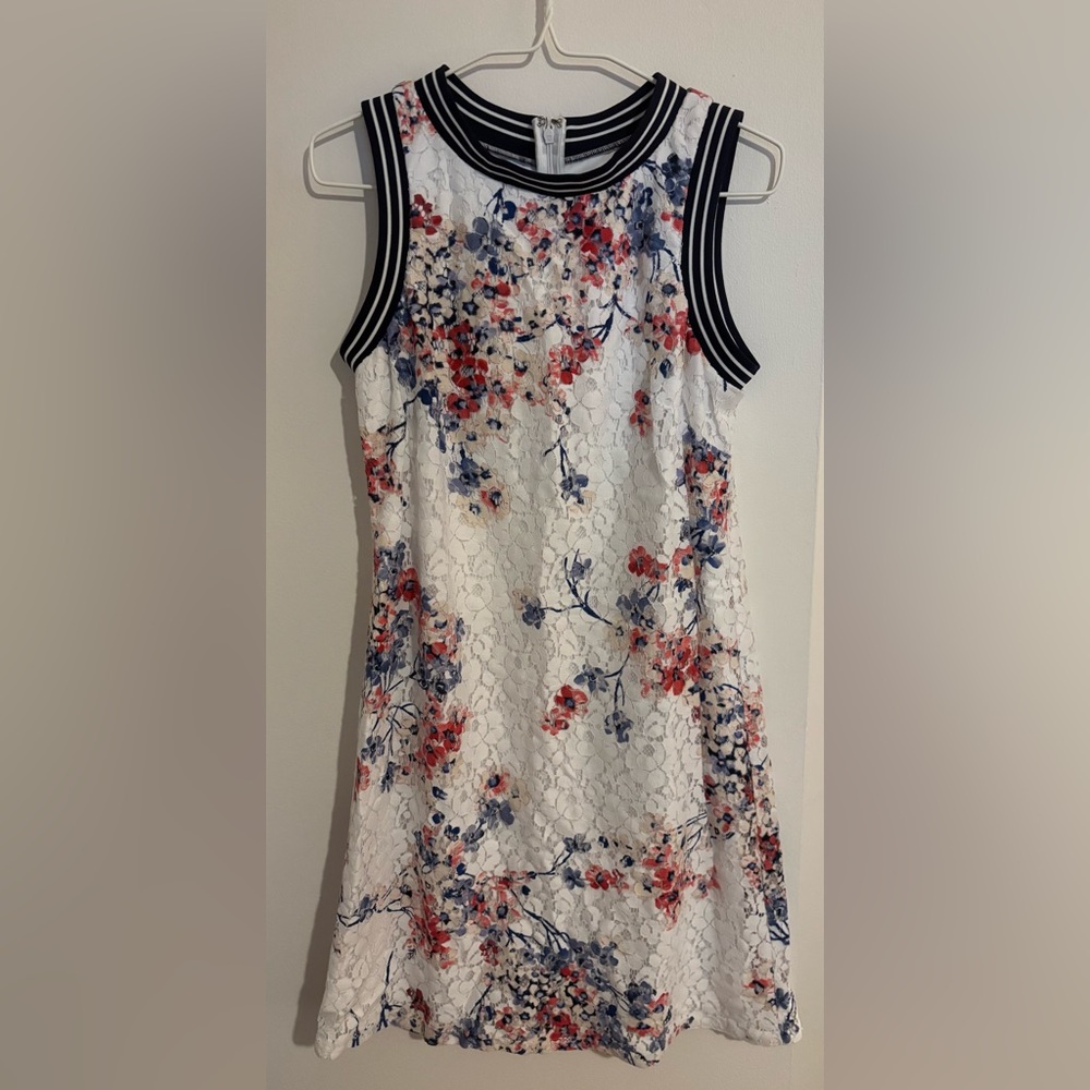 Tommy Hilfiger White Lace Dress with Red & Navy Floral Print